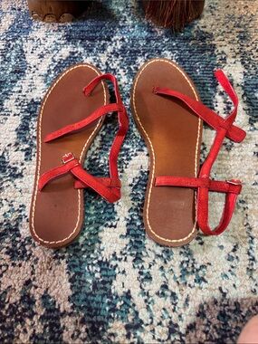 GAP Red Strappy Leather Flat Sandals